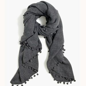 J. CREW POM POM WRAP SCARF CHARCOAL GRAY